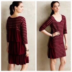 Anthropologie Saturday Sunday Eva Striped‎ Ruffle Dress Small Stitching Flaw